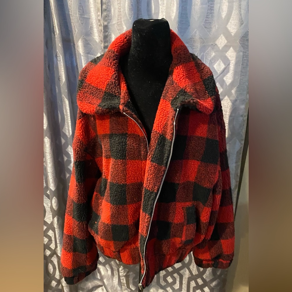 Sweet Lovely Red and Black Sherpa Jacket Size M/L NWT